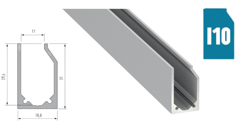 Profil LED typ I10 srebrny anodowany